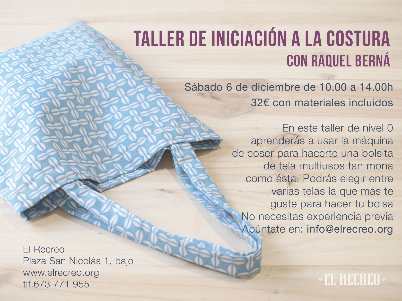 Iniciación a la costura: "Crea tu bolso" First