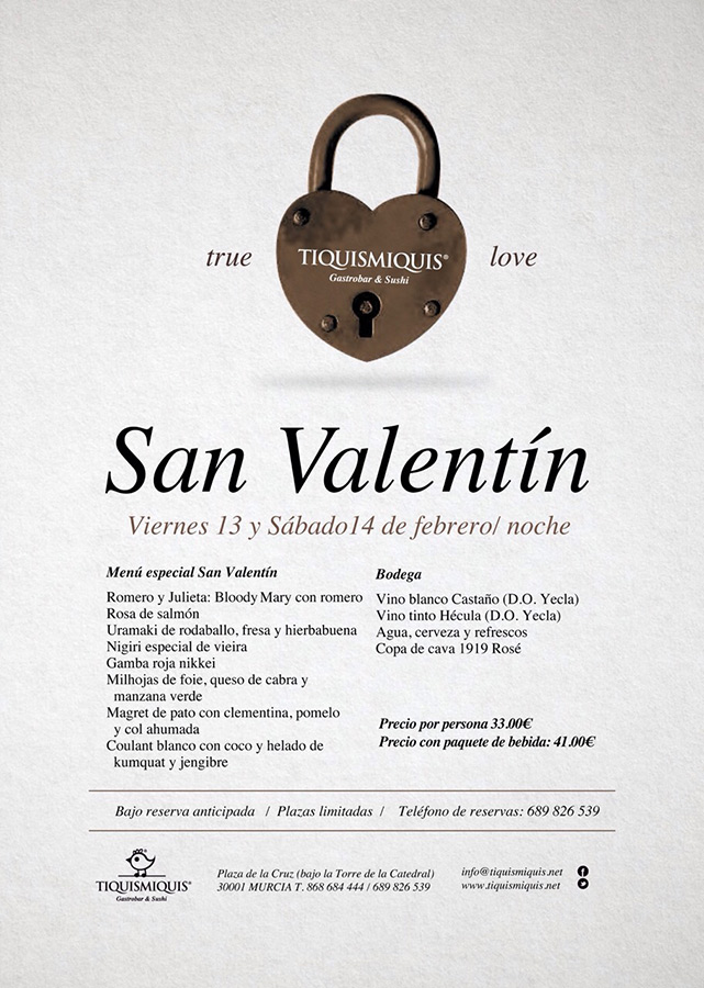 San Valentín en Tiquismiquis Gastrobar & Sushi First