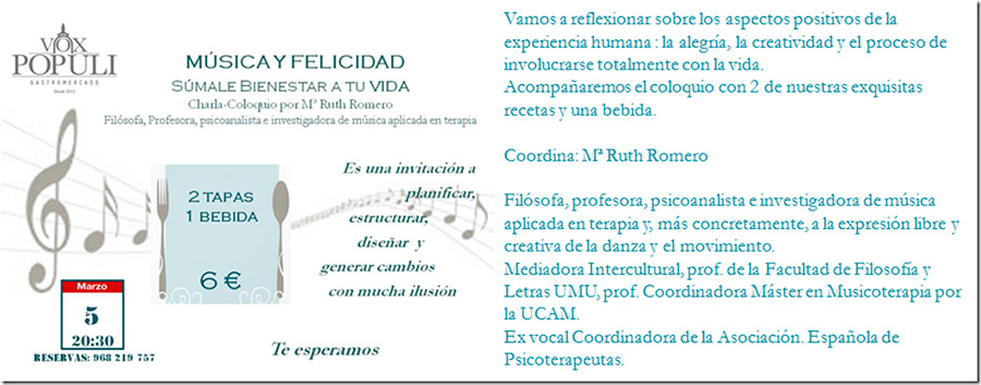 Charla Música y felicidad: Súmale bienestar a tu vida First